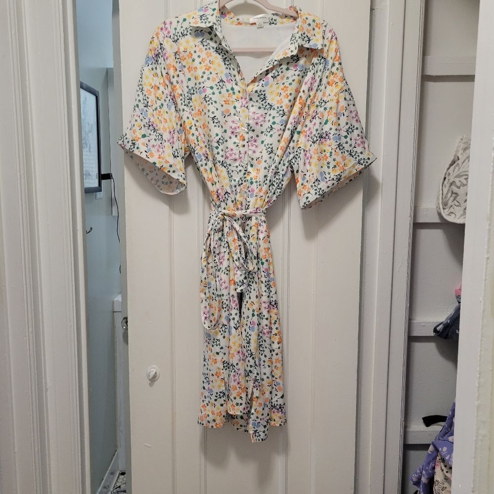 Summer Salt white silk button up dress